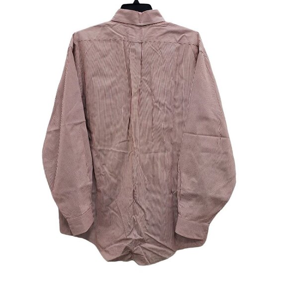 Lands' End Men's Burgundy White Stripe Monogram MJW LS Button Up Sz 17.5 - 35 - Picture 5 of 5